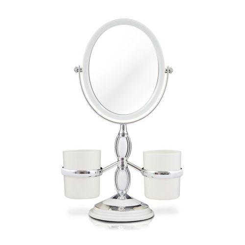 Espelho de Bancada com Suportes Laterais - Branco - Jacki Design
