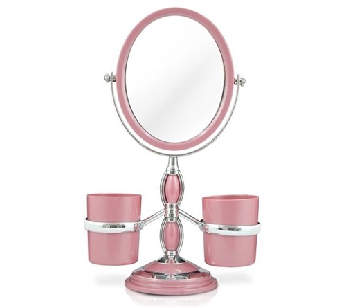 Espelho de Bancada Rosa C/ Suportes Laterais