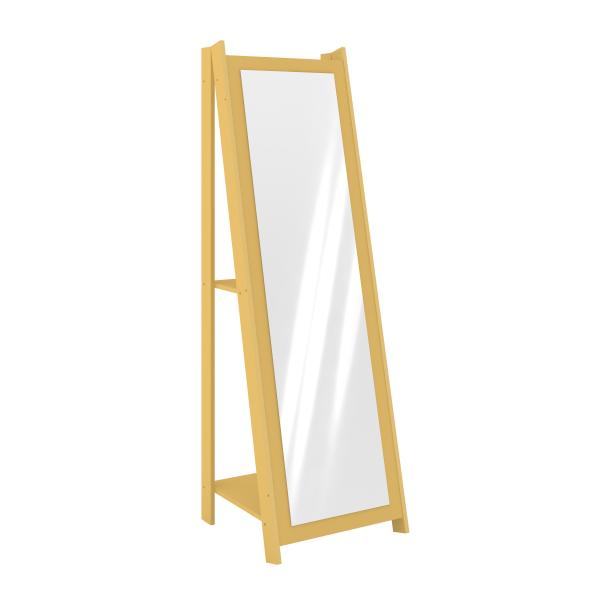 Espelho de Chão com 2 Prateleiras Retrô 161cmx50cm Rt3083 Amarelo Movelbento
