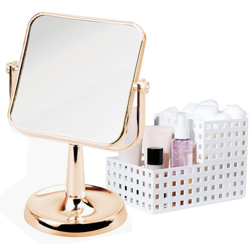 Espelho de Mesa Maquiagem Bronze e Organizador Branco