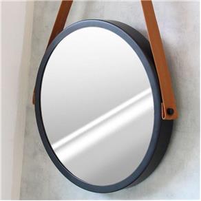 Espelho Modelo Adnet 40cm com Acabamento Preto e Alça Caramelo - HTADNET-40