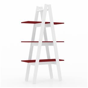 Estante Escada com 3 Prateleiras - Branco/Vermelho