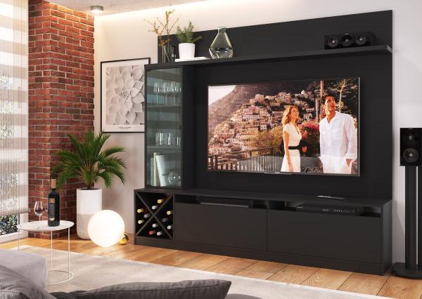 Estante Home para Tv Até 50 Polegadas 180.4cm X 200cm 1 Porta de Vidro Veneza Quiditá Preto - Quidita