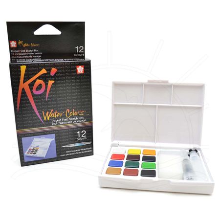 Estojo de Aquarela Koi Water Colors Portátil com Pincel Auto Umedecido - 12 Cores