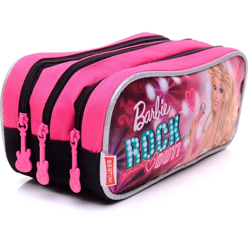 Estojo Infantil Sestini 3 Compartimentos Rock N Royals Rosa Barbie