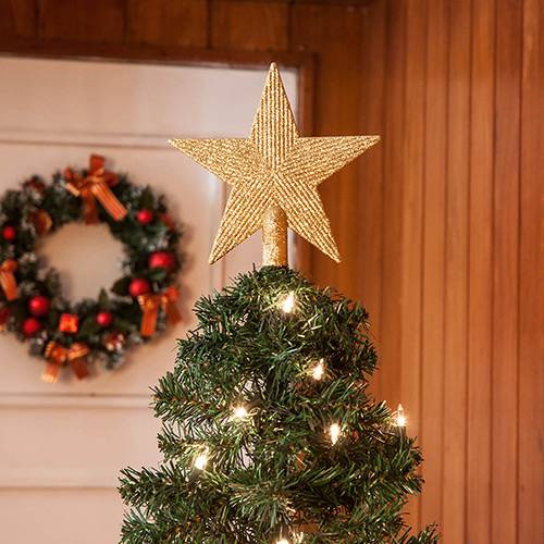 🏷️【Tudo Sobre】→ Estrela Dourada para Enfeite de Topo de Árvore de Natal  18cm - Orb Christmas