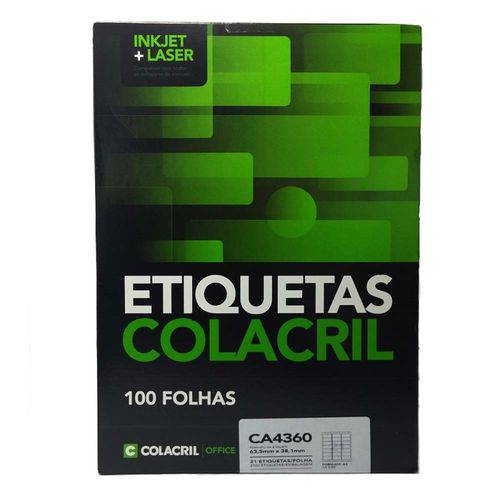Etiqueta A4 Ca4360 63,5x38,1mm Colacril 100 Folhas