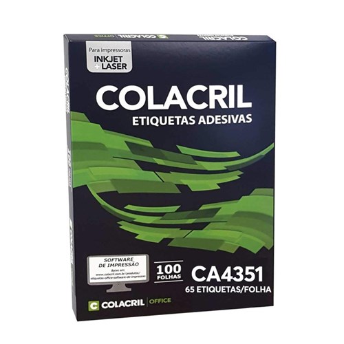 Etiqueta Adesiva Colacril CA4351 21,20x38,10mm com 6500 Etiquetas