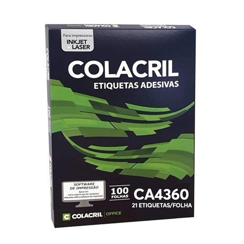 Etiqueta Adesiva Colacril CA4360 38,10x63,50mm com 2100 Etiquetas