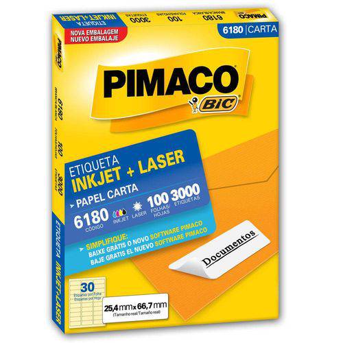 Tamanhos, Medidas e Dimensões do produto Etiqueta Adesiva Pimaco 6180 Carta com 100 Folhas
