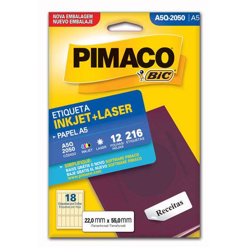 Etiqueta Adesiva Pimaco Inkjet + LASER A5 022 X 055 Mm 216 Un A5Q2050