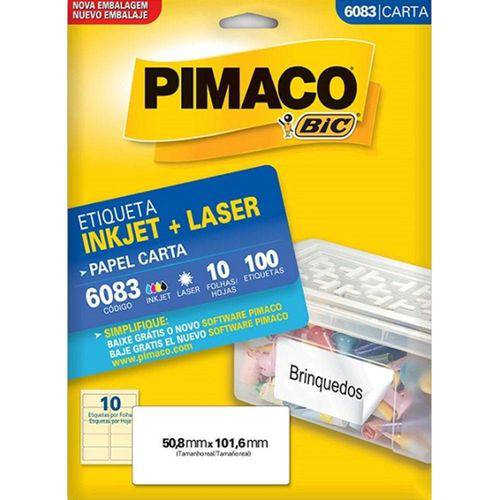 Etiqueta Carta Pimaco 6083 Ink-jet Laser 50,8x101,6 Cx 100 Un