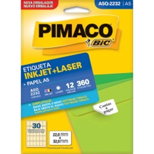 Etiqueta Inkjet/Laser A5 Q2232 22x32 360 Unidades Pimaco