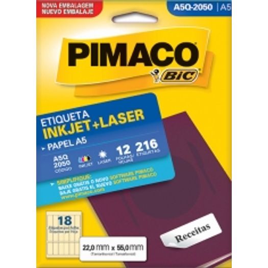 Etiqueta Inkjet/Laser A5 Q2050 22x55 216 Unidades Pimaco
