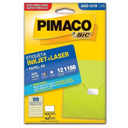 Etiqueta Inkjet/Laser A5 Q1219 12x19 1188 Unidades Pimaco