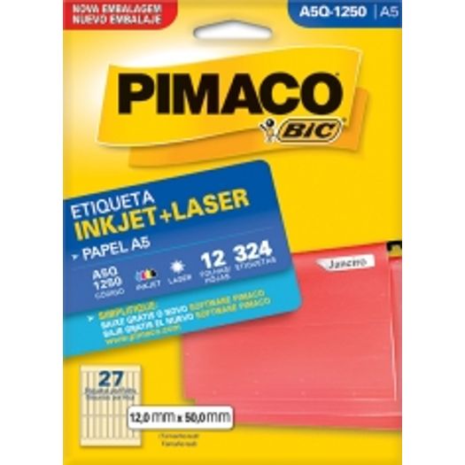 Etiqueta Inkjet/Laser A5 Q1250 12x50 324 Unidades Pimaco