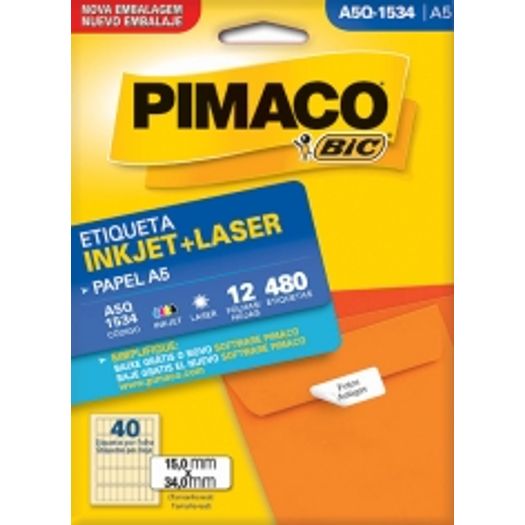 Etiqueta Inkjet/Laser A5 Q1534 15x34 480 Unidades Pimaco