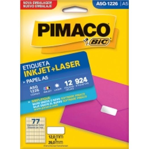 Etiqueta Inkjet/Laser A5 Q1226 12x26 924 Unidades Pimaco