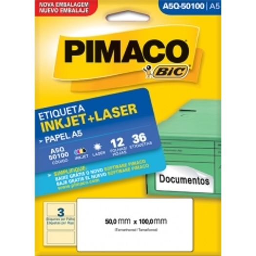 Etiqueta Inkjet/Laser A5 Q50100 50x100 36 Unidades Pimaco