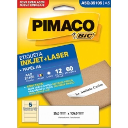 Etiqueta Inkjet/Laser A5 Q35105 35x105 60 Unidades Pimaco