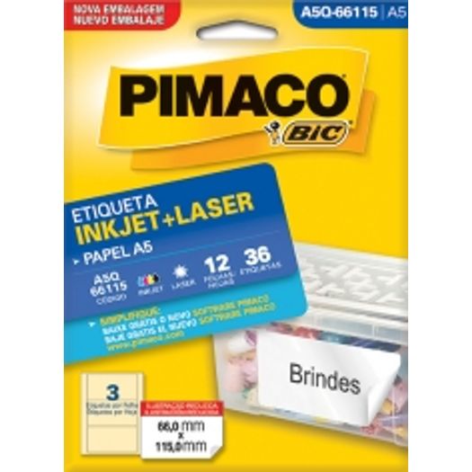 Etiqueta Inkjet/Laser A5 Q66115 66x115 36 Unidades Pimaco