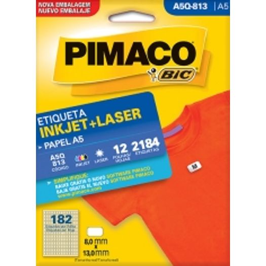 Etiqueta Inkjet/Laser A5 Q813 08x13 2184 Unidades Pimaco