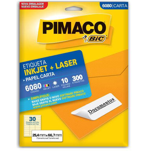 Etiqueta Pimaco 6080 - 300 Etiquetas - 25,4 X 66,7 Mm