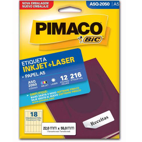 Etiqueta Pimaco A5q-2050 - 216 Etiquetas - 22,0 X 55,0 Mm