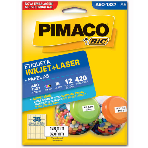 Etiqueta Pimaco A5q-1837 - 420 Etiquetas - 18,0 X 37,0 Mm