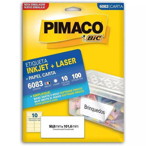 Etiqueta Pimaco Laser 100 Un 50.8x101.6mm 6083 00107