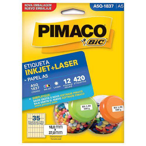 Etiqueta Pimaco Laser 420 Un. 12fls 18x37mm A5q-1837 02190