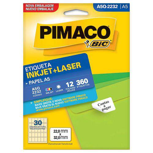 Etiqueta Pimaco Laser 360 Un 12 Fls 22x32mm A5q-2232 02192
