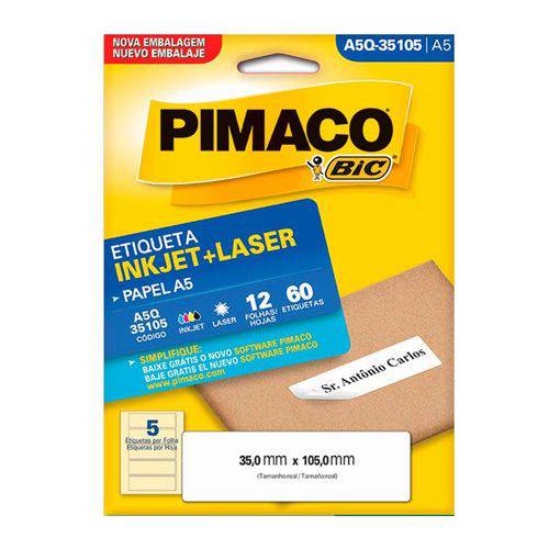 Etiqueta Pimaco Laser 60 Un 35x105mm A5q 35105 02196