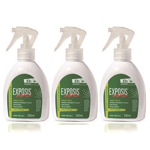 Exposis Repelente de Insetos em Spray com Gatilho 200ml - Kit 03 Unidades