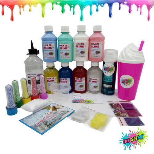 Faça Sua Slime com Kit Slime Completo Colas Coloridas + Jelly Cubes + Neve + Copo Ine Slime