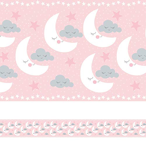 Faixa de Parede Nuvens e Lua Rosa Quarto de Meninas 10mx10cm