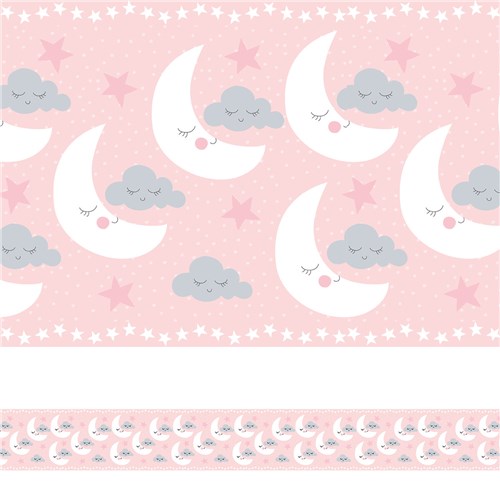 Faixa de Parede Nuvens e Lua Rosa Quarto de Meninas 3Mx15cm