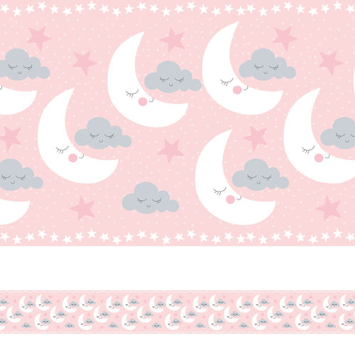Faixa de Parede Nuvens e Lua Rosa Quarto de Meninas 3mx15cm