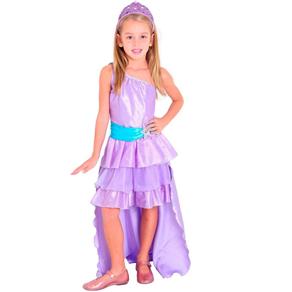 Fantasia Barbie Princesa Pop Star Infantil Luxo com Coroa - G / 9 - 12