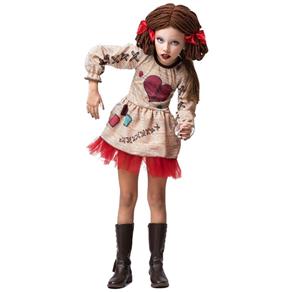 Fantasia Boneca Voodoo Infantil com Peruca de Halloween - M