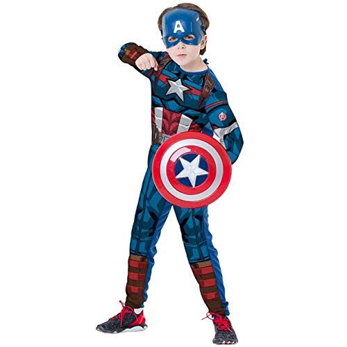 Fantasia Capitão América Clássico Infantil Longo com Escudo e Máscara G 9-12