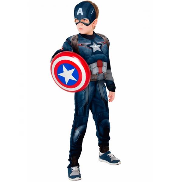 Fantasia Capitão America Infantil Luxo com Escudo Vingadores 2 com Músculo - Rubies