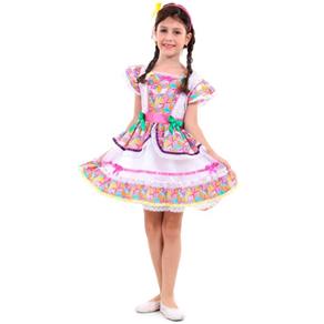 Fantasia de Festa Junina Infantil Vestido Caipira Borboletas com Tiara - G