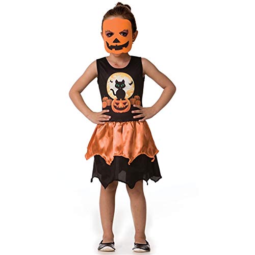 Fantasia de Halloween Abobora Infantil Feminina com Máscara G 9-10
