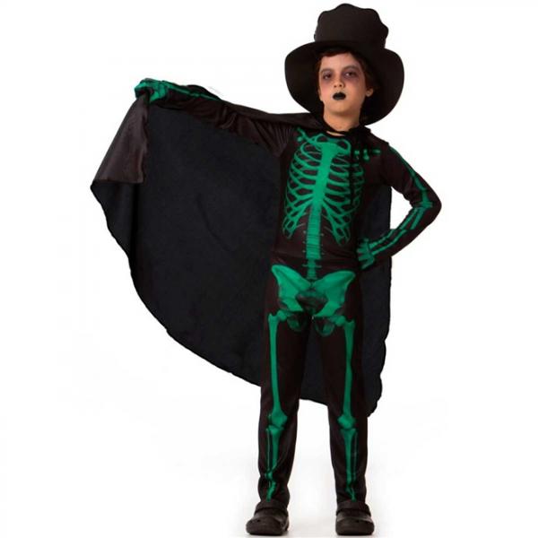 Fantasia de Halloween Esqueleto Infantil com Luva Capa e Chapéu - Fantasias Carol Fsp