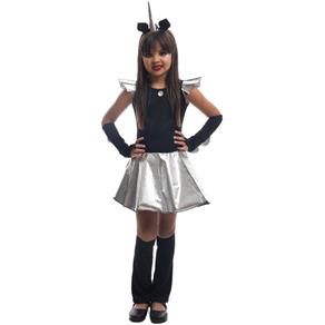 Fantasia de Halloween Infantil Feminina Unicórnio Negro com Chifre - G