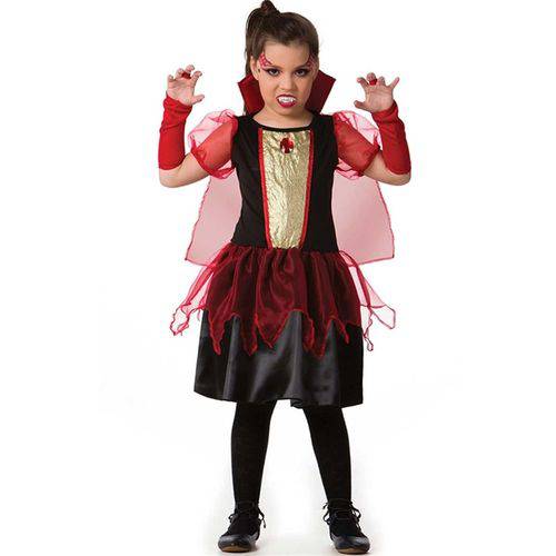 Fantasia de Halloween Vampira de Luxo Infantil Feminina com Luvas e Dentadura