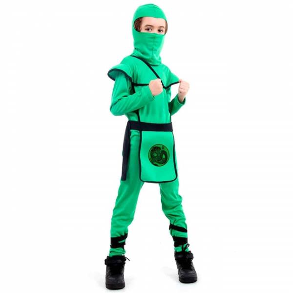 Fantasia de Ninja Samurai Verde com Gorro Infantil Luxo - Sulamericana