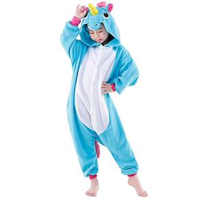 Fantasia de Unicornio Macacão Infantil Kingurumi Azul e Branco Unissex - P