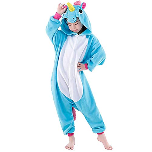 Fantasia de Unicornio Macacão Infantil Kingurumi Azul e Branco Unissex G 7-8